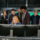 The gang’s all here. (L-R): Colton Haynes as Roy Harper, Katie Cassidy as Laurel Lance/Black Siren, Audrey Marie Anderson as Lyla Michaels, Joe Dinicol as Rory Regan/Ragman, Emily Bett Rickards as Felicity Smoak, David Ramsey as John Diggle/Spartan, Echo Kellum as Curtis Holt/Mr. Terrific, Rick Gonzalez as Rene Ramirez/Wild Dog, Willa Holland as Thea Queen, and Juliana Harkavy as Dinah Drake/Black Canary.